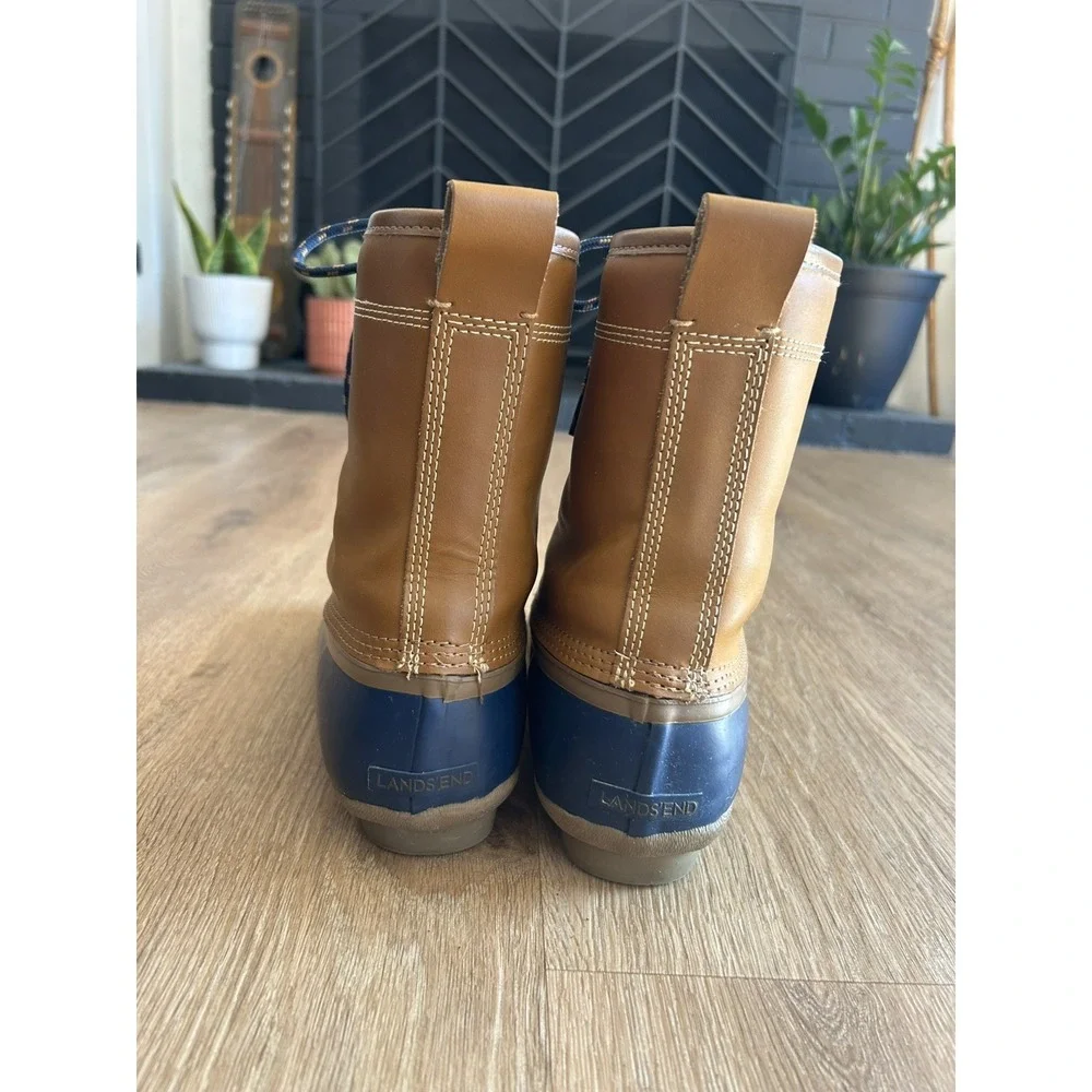 Lands' End Insulated Flannel Lined Duck Boots Brown Blue Size 9B